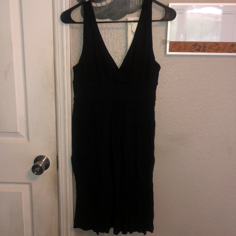 Black v back and front knee length dress